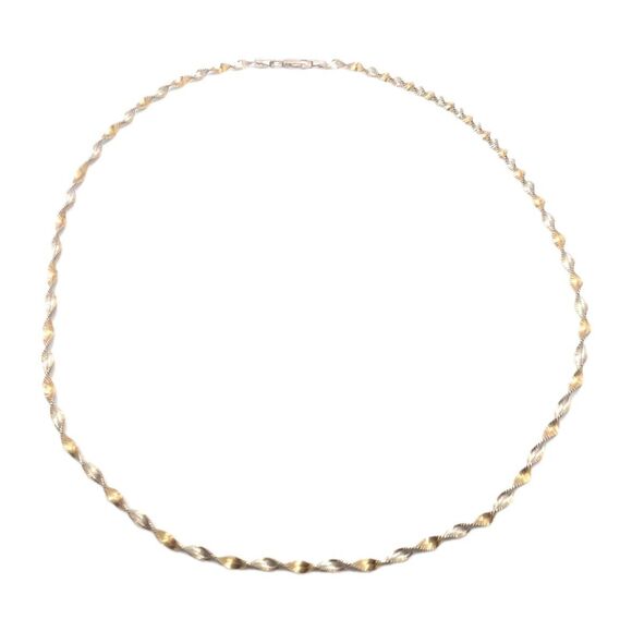Twisted Rope 925 Sterling Silver & Gold Vermeil 18” Chain Necklace Italy 3mm 4g - Picture 5 of 9
